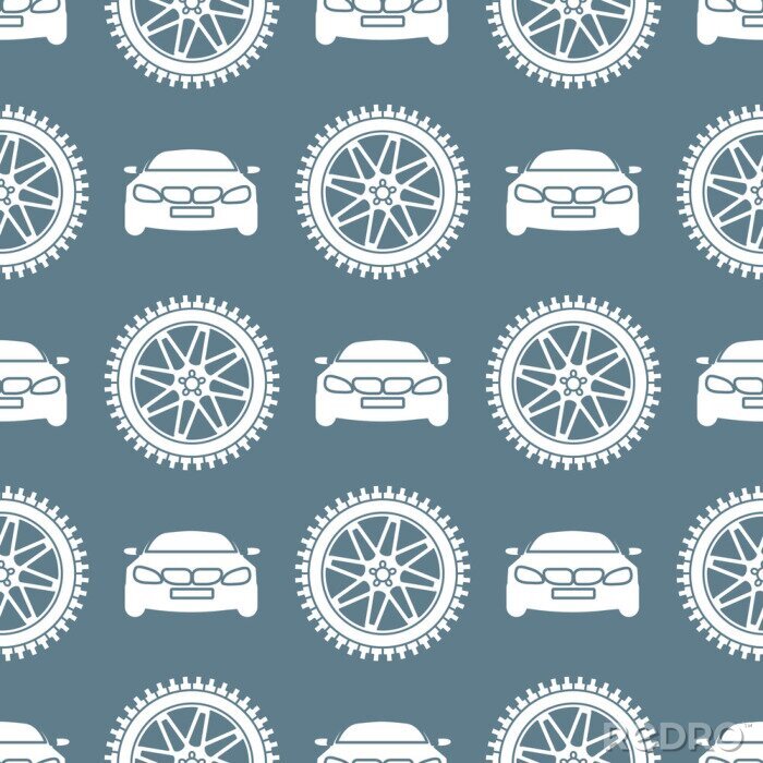 Papier peint à motif  Seamless pattern with cars and wheels.