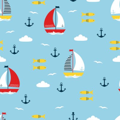 Papier peint à motif  seamless pattern with cartoon boats