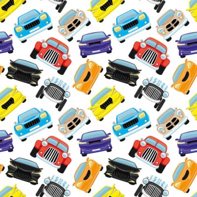 Papier peint à motif  Seamless pattern with colored cars on a white background.