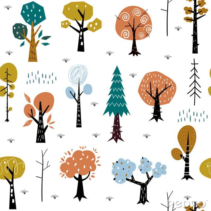Papier peint à motif  Seamless pattern with colorful autumn forest trees. Great for fabric, textile.
