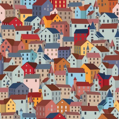 Papier peint à motif  Seamless pattern with colorful houses. City or town texture.