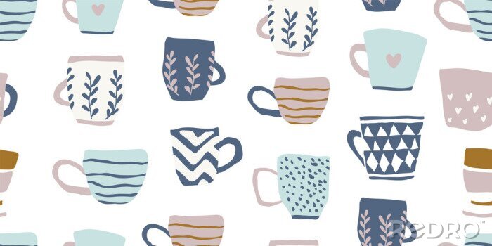 Papier peint à motif  Seamless pattern with cups of coffee, scandinavian