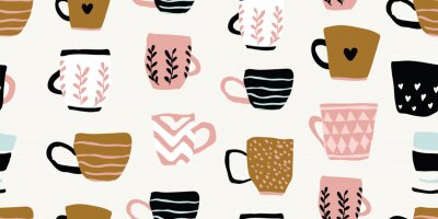 Papier peint à motif  Seamless pattern with cups of coffee, scandinavian