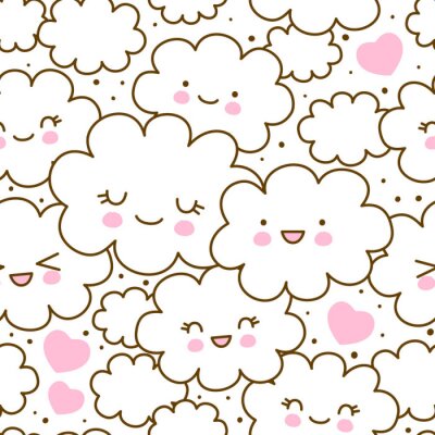 Seamless pattern with cute cartoon clouds for Your kawaii design