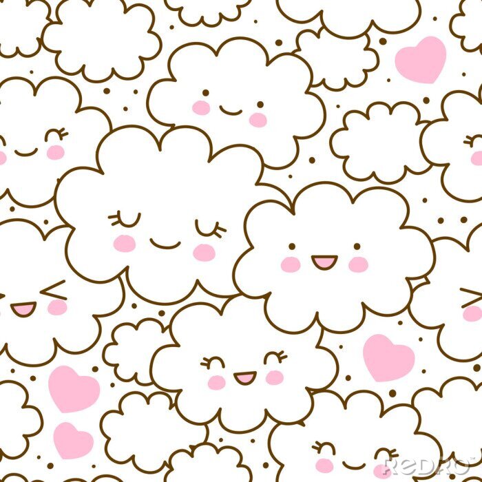 Papier peint à motif  Seamless pattern with cute cartoon clouds for Your kawaii design