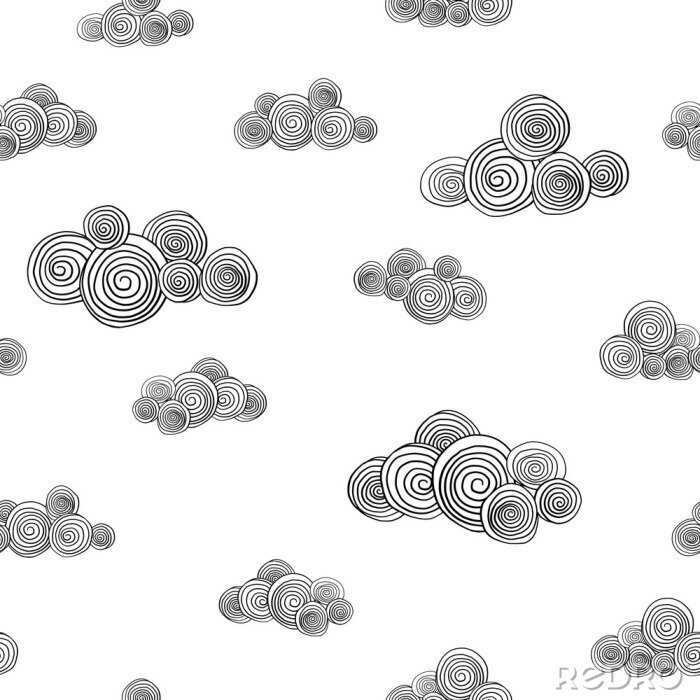 Papier peint à motif  Seamless pattern with cute hand drawn curly clouds. Doodle.