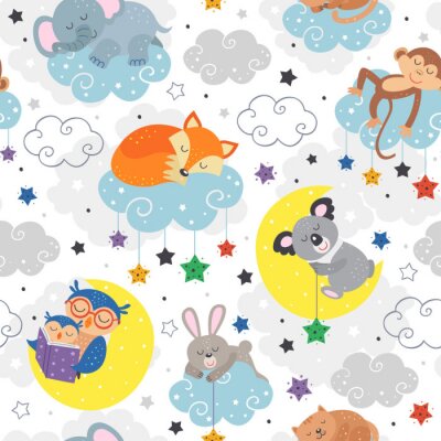 Papier peint à motif  seamless pattern with cute sleeping animals  - vector illustration, eps    
