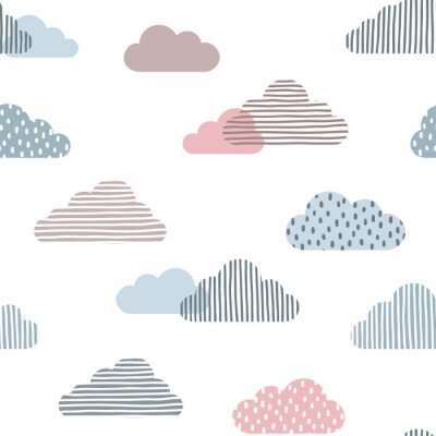Papier peint à motif  Seamless pattern with doodle clouds in trendy pastel colors