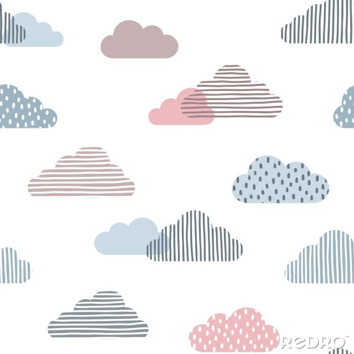 Papier peint à motif  Seamless pattern with doodle clouds in trendy pastel colors