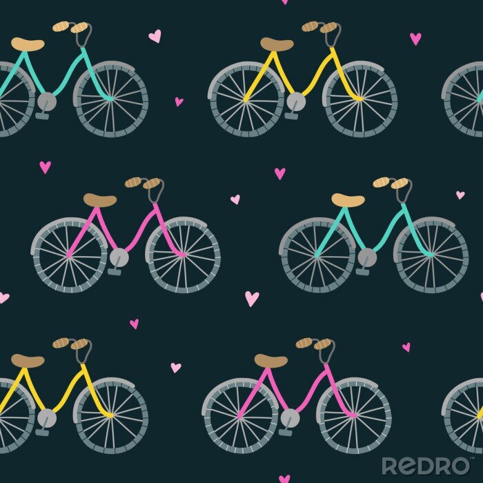 Papier peint à motif  Seamless pattern with funny bicycles. Vector background with bikes