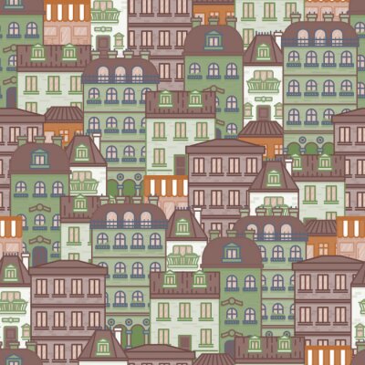 Papier peint à motif  seamless pattern with houses and buildings of Paris vector illustration