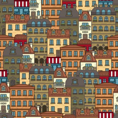 Papier peint à motif  seamless pattern with houses and buildings of Paris vector illustration