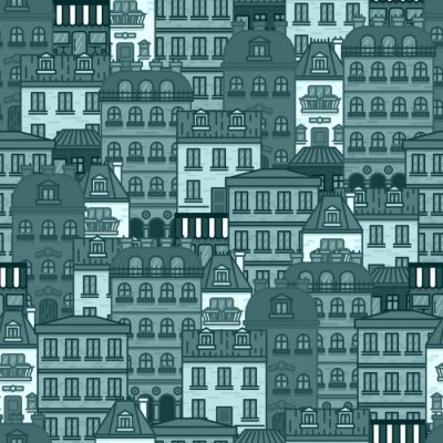 Papier peint à motif  seamless pattern with houses and buildings of Paris vector illustration