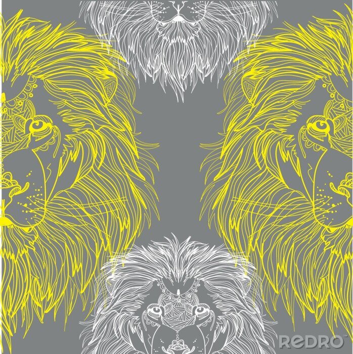 Papier peint à motif  Seamless pattern with lions. Doodling, mandala. Drawing manually. Stylish background. A dangerous predator, a noble animal, a great mane.