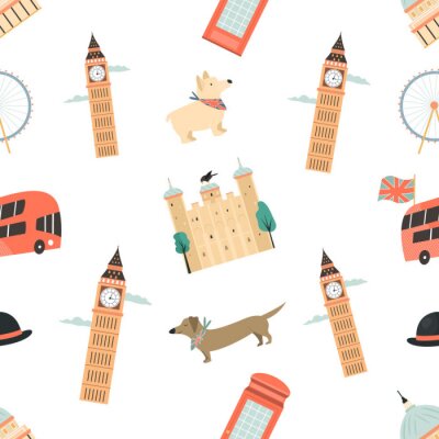 Papier peint à motif  Seamless pattern with London ladmarks