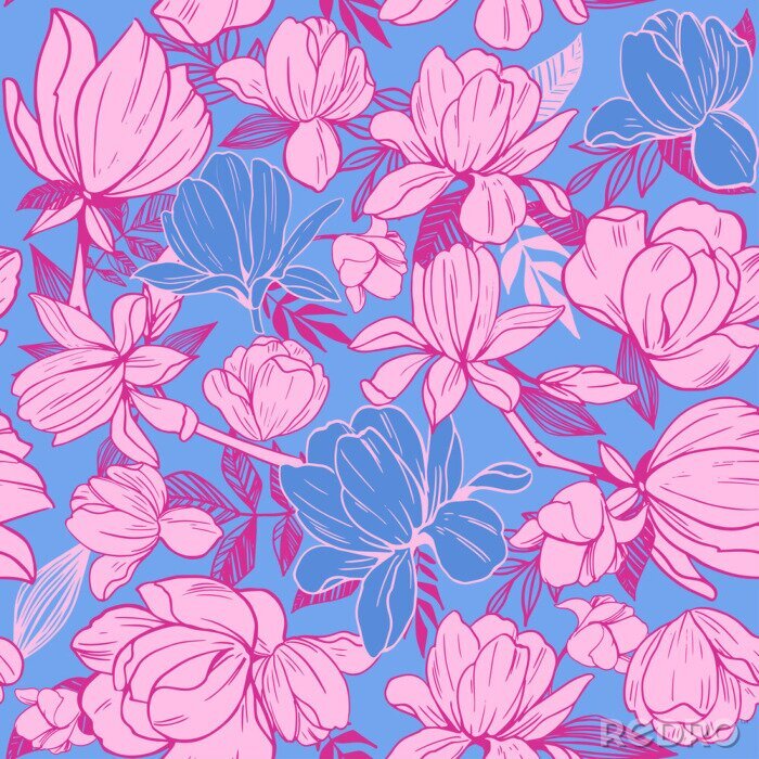 Papier peint à motif  Seamless pattern with magnolia flowers. Vector illustration