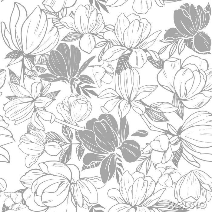 Papier peint à motif  Seamless pattern with magnolia flowers. Vector illustration