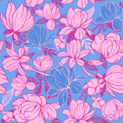 Papier peint à motif  Seamless pattern with magnolia flowers. Vector illustration