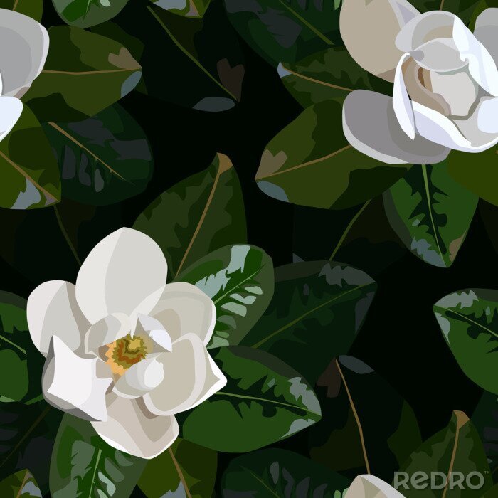 Papier peint à motif  seamless pattern with magnolia leaves and flowers