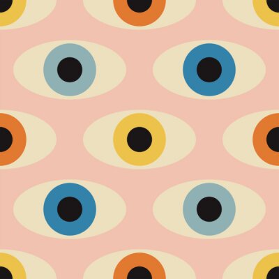 Papier peint à motif  Seamless pattern with minimal 20s geometric design with eyes, vector template with primitive shapes elements