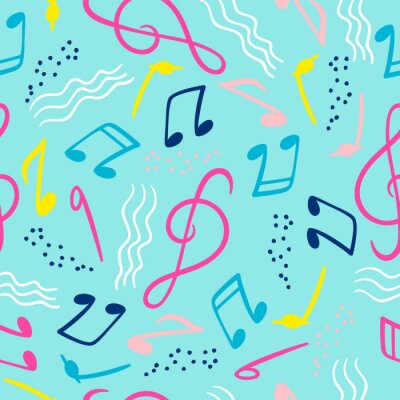 Seamless pattern with musical notes. Vector hand draw background