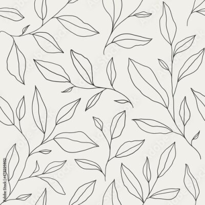 Papier peint à motif  Seamless pattern with one line leaves. Vector floral background in trendy minimalistic linear style.