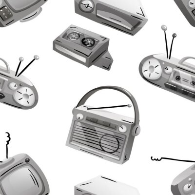Papier peint à motif  Seamless pattern with retro devices in grayscale