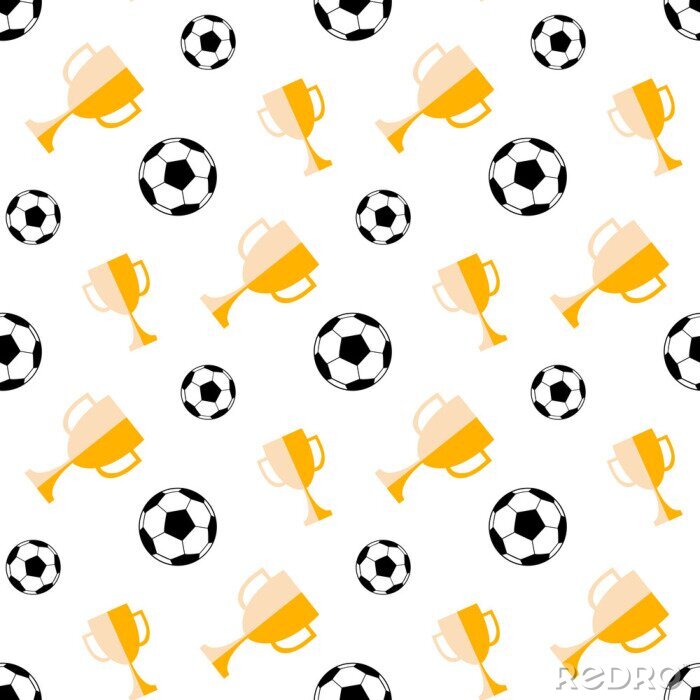 Papier peint à motif  Seamless pattern with soccer ball and winner cup. Vector football background