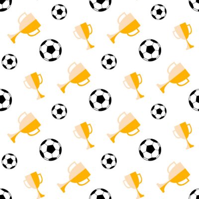 Papier peint à motif  Seamless pattern with soccer ball and winner cup. Vector football background