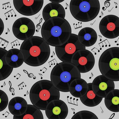 Papier peint à motif  Seamless pattern with vinyl records and notes.