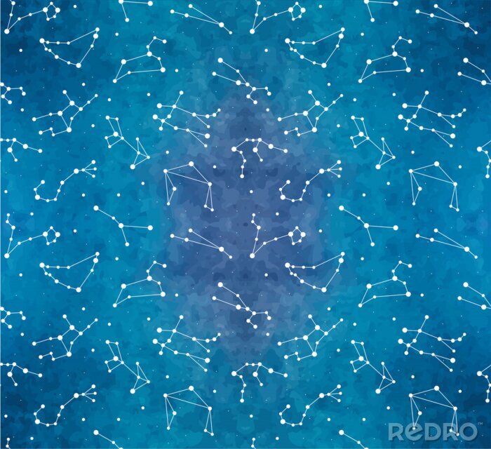 Papier peint à motif  Seamless pattern with zodiac constellations on watercolor background. Vector zodiac signs.