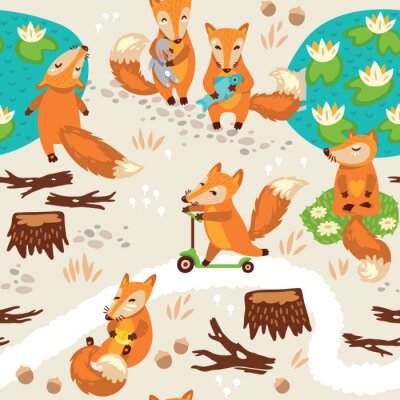 Papier peint à motif  Seamless petits renards mignons. Cartoon fond