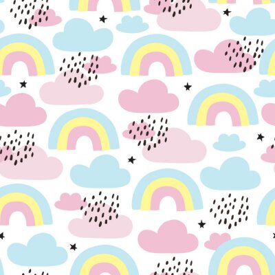 Papier peint à motif  seamless rainbow and clouds pattern vector illustration