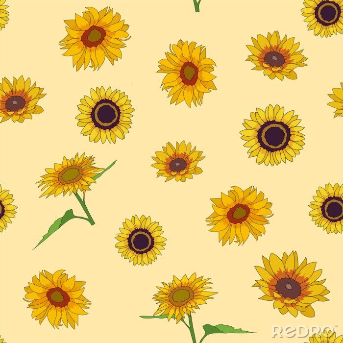 Papier peint à motif  Seamless repeating pattern of sunflowers for wallpaper 