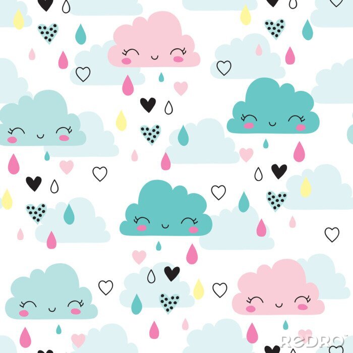 Papier peint à motif  seamless smiling sleeping clouds pattern illustration vectorielle