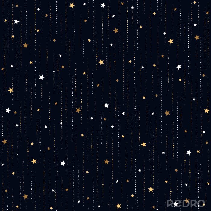 Papier peint à motif  Seamless space pattern with gold star rain on dark blue background