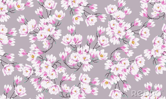 Papier peint à motif  Seamless spring pattern with magnolias. Design of fabric for elegant summer dress