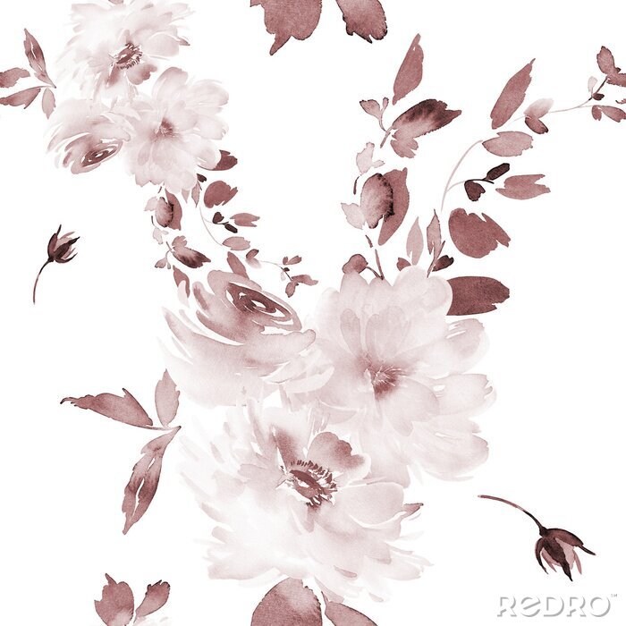 Papier peint à motif  Seamless summer pattern with watercolor flowers handmade.