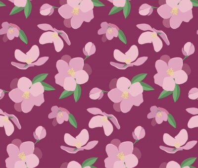 Papier peint à motif  Seamless vector pattern with beautiful magnolia flowers. Hand drawn nature painting. For wrapping, fabric, wallpaper. On a dark pink background
