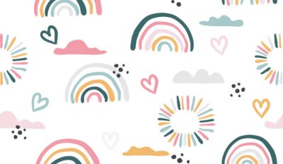 Papier peint à motif  Seamless vector pattern with hand drawn rainbows and sun.