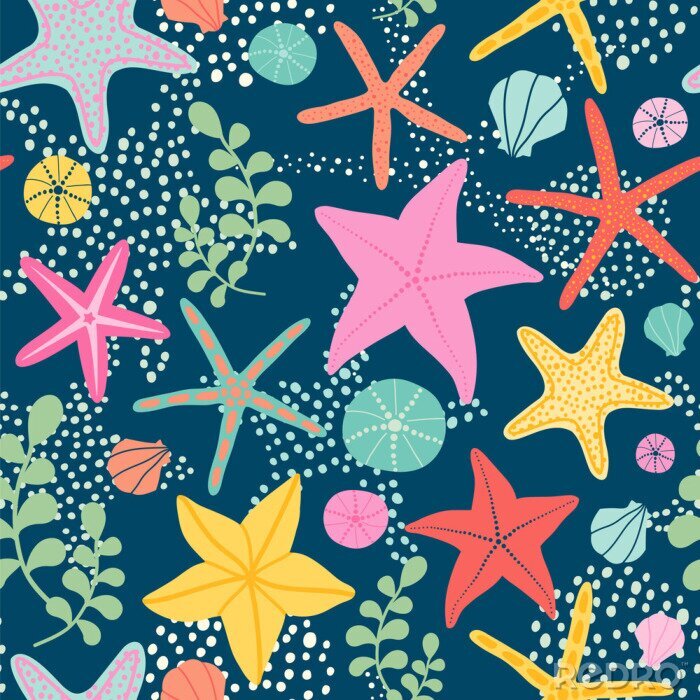 Papier peint à motif  Seamless vector pattern with starfish on the dark background. 