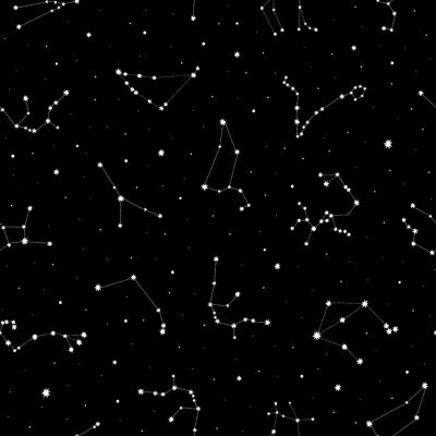 Papier peint à motif  Seamless vector pattern with white zodiacal constellations on black background. Zodiac signs. Space background.