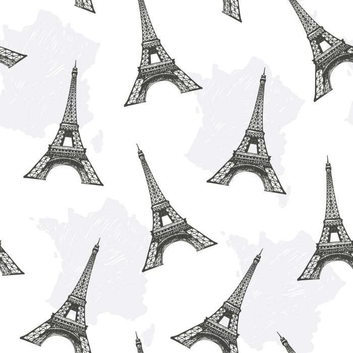 Papier peint à motif  Seamless, voyage, fond, main, dessiné, Illustration, Eiffe