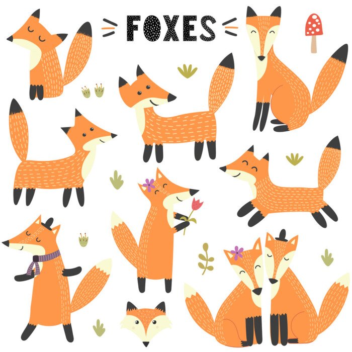 Papier peint à motif  Set of cute foxes. Great for children and kids design. Vector illustration