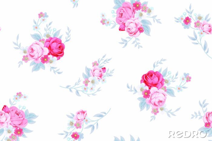 Papier peint à motif  Shabby chic roses fleurs