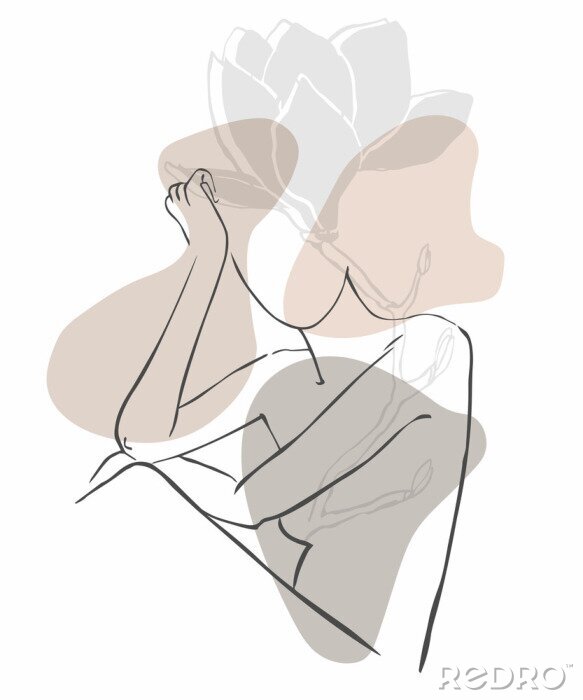 Papier peint à motif  Silhouette d’une femme avec une fleur en arrière-plan