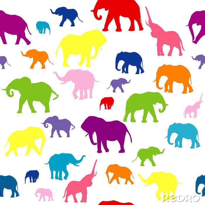 Papier peint à motif  Silhouettes colorées d'éléphants
