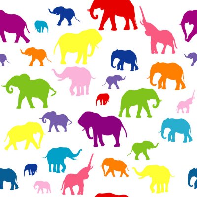Papier peint à motif  Silhouettes colorées d'éléphants