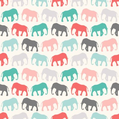 Papier peint à motif  Silhouettes colorées d'éléphants sur fond beige