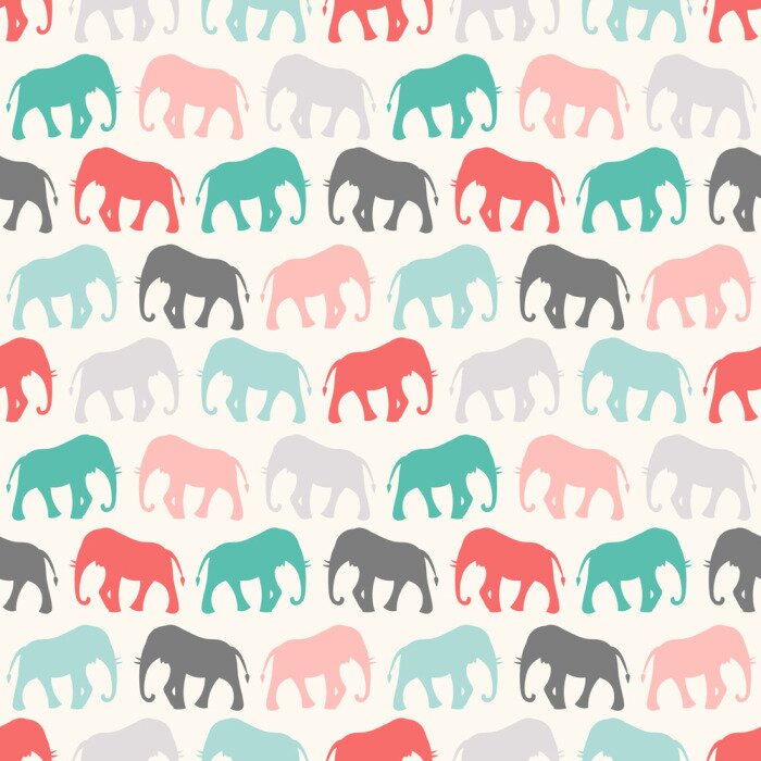 Papier peint à motif  Silhouettes colorées d'éléphants sur fond beige